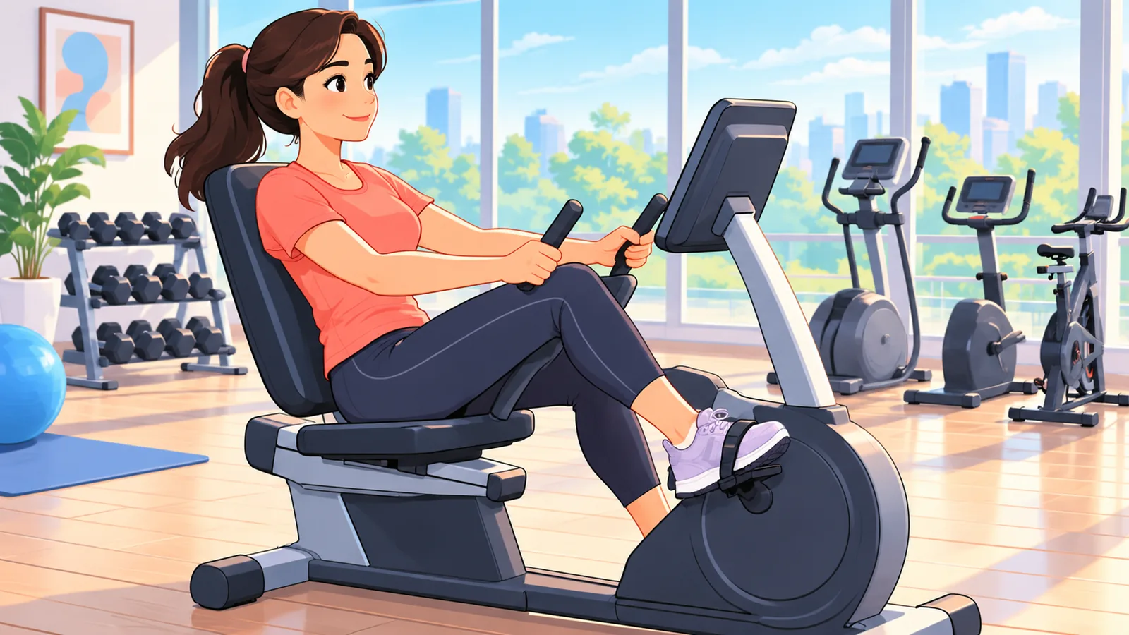 Taong nagpe-pedal sa recumbent bike na may sandalan