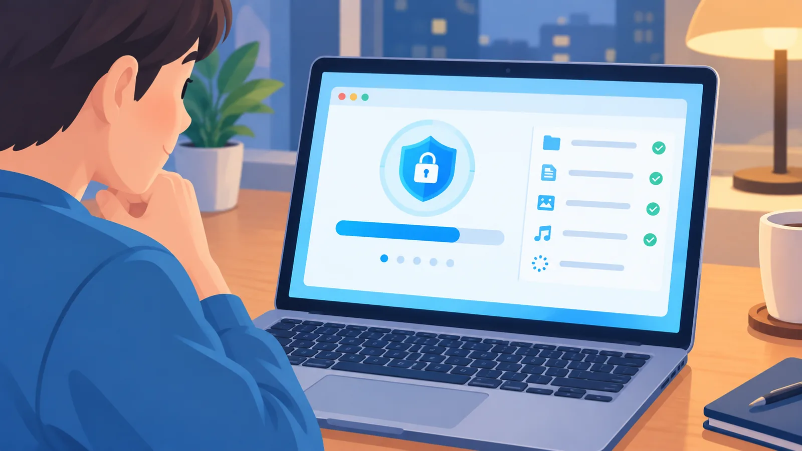 Antivirus scan na tumatakbo sa laptop