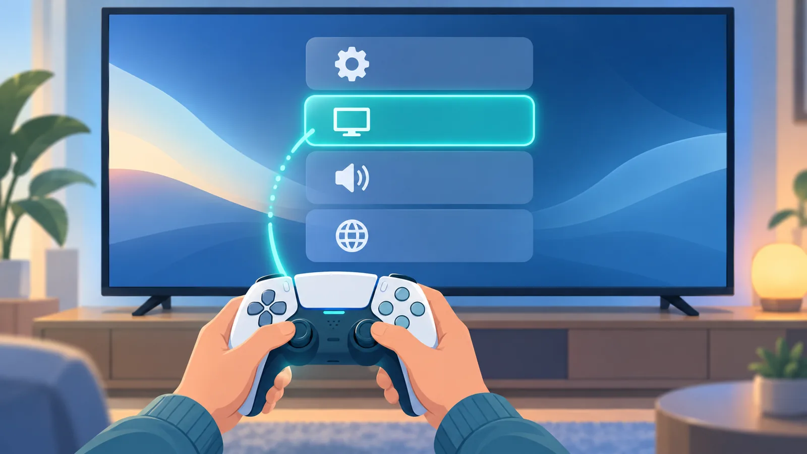 Settings menu ng PS5 sa screen ng TV