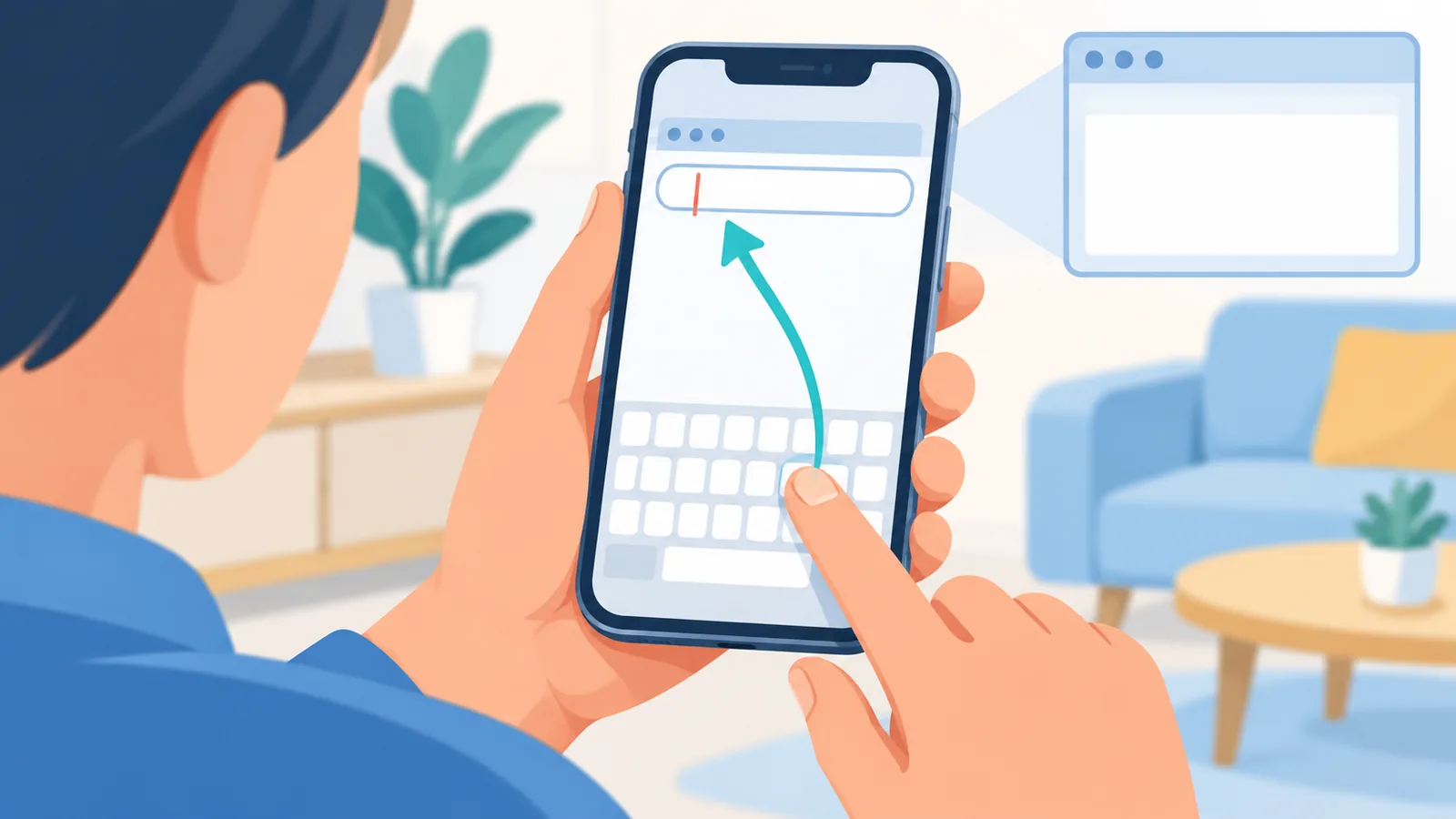 Kamay na nagta-type ng web address sa Safari ng iPhone