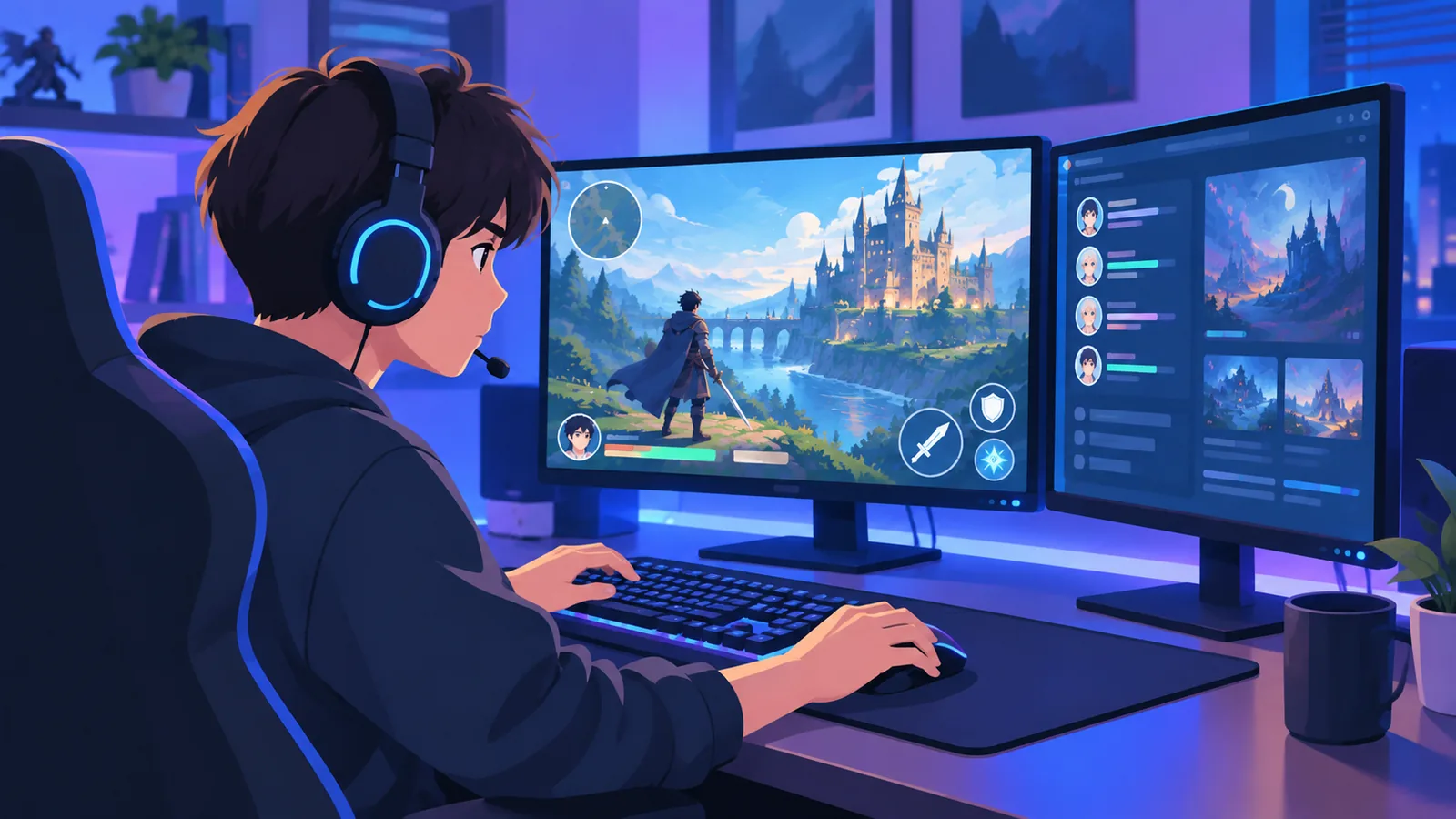Manlalarong naka-headset sa gaming setup
