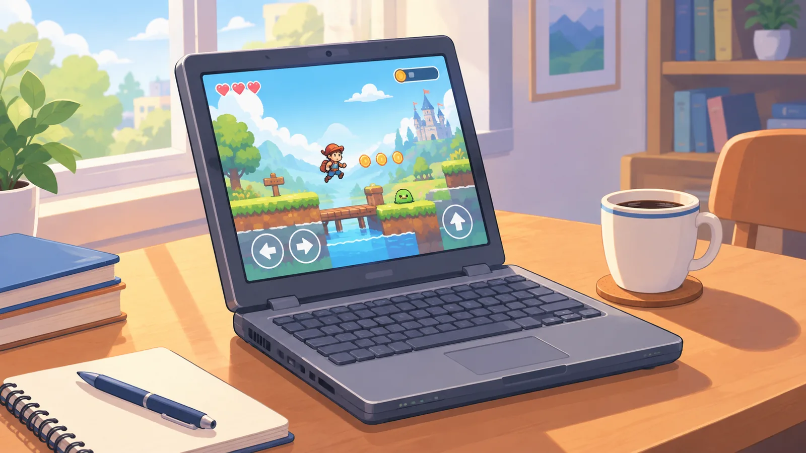 Lumang laptop na tumatakbo ng magaan na 2D na laro