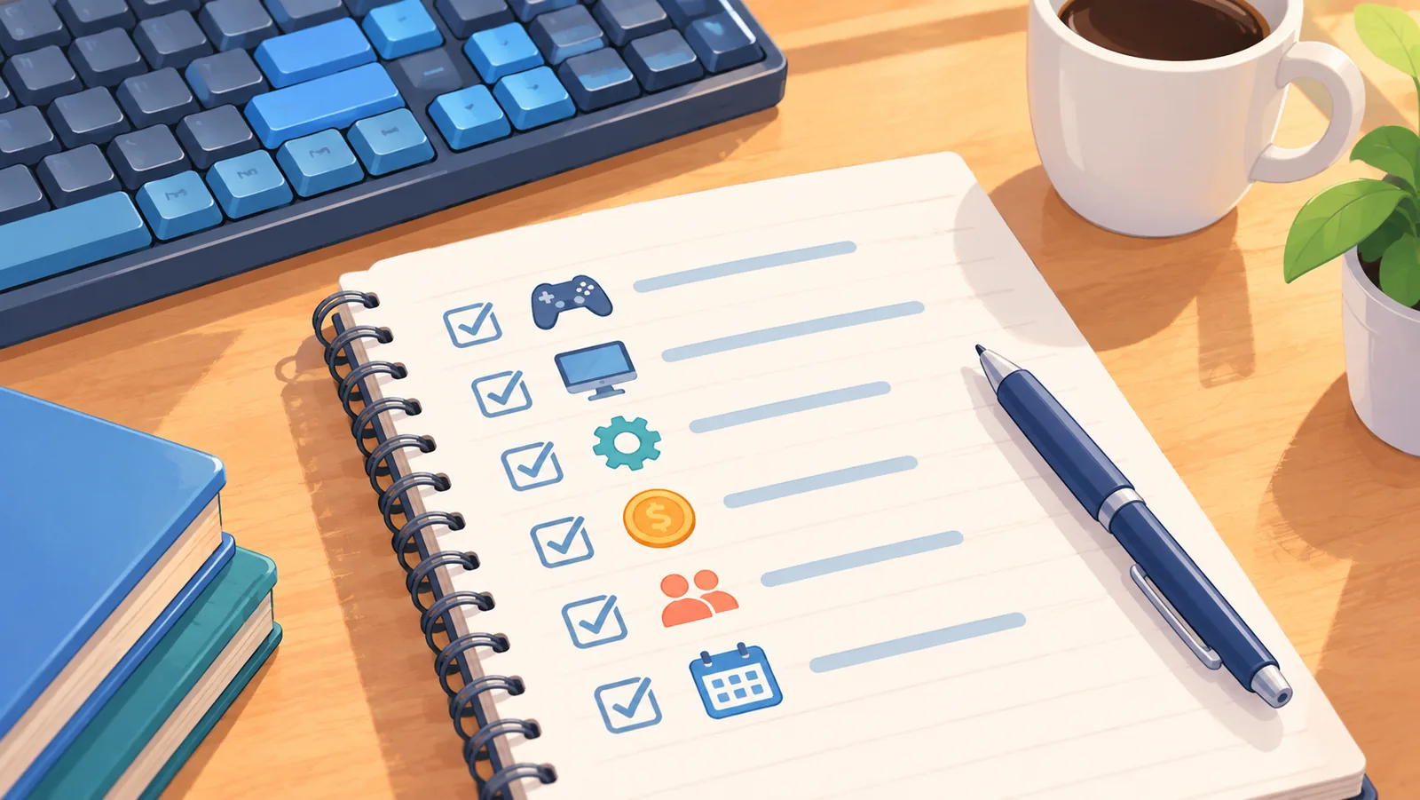 Checklist sa notebook katabi ng keyboard