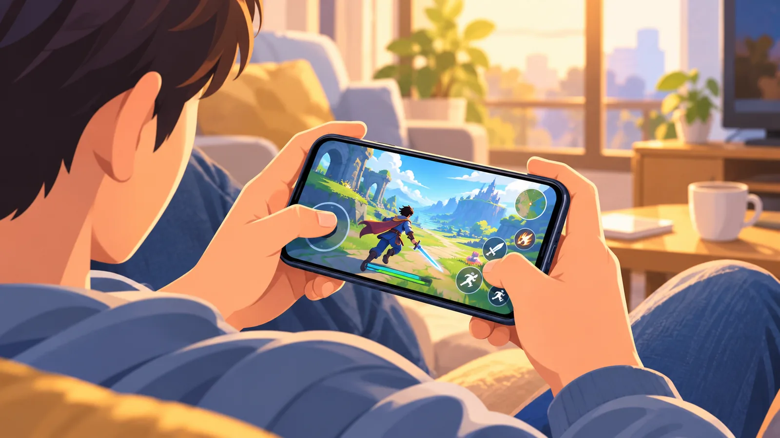 Taong naglalaro ng console-style na laro sa Android phone nang walang controller