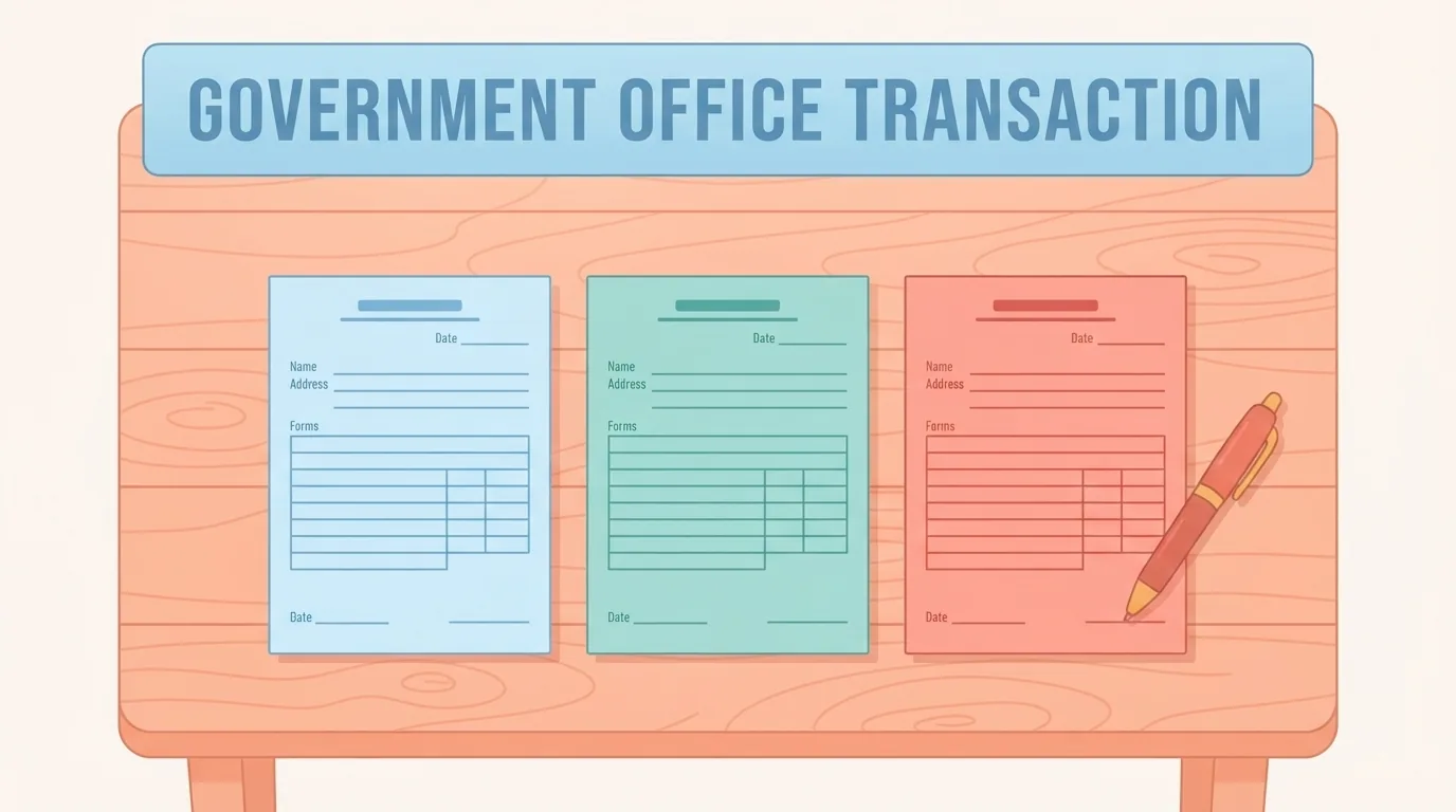 Tatlong magkakaibang kulay ng papel na porma na magkakatabi sa mesa