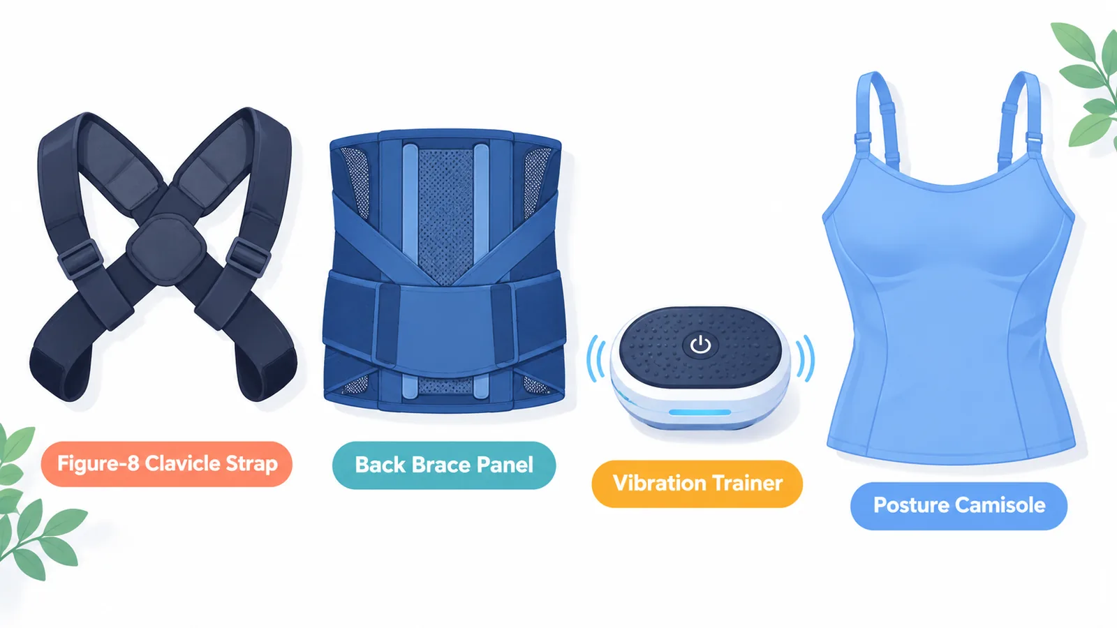 Apat na uri ng posture corrector na nakahanay sa mesa