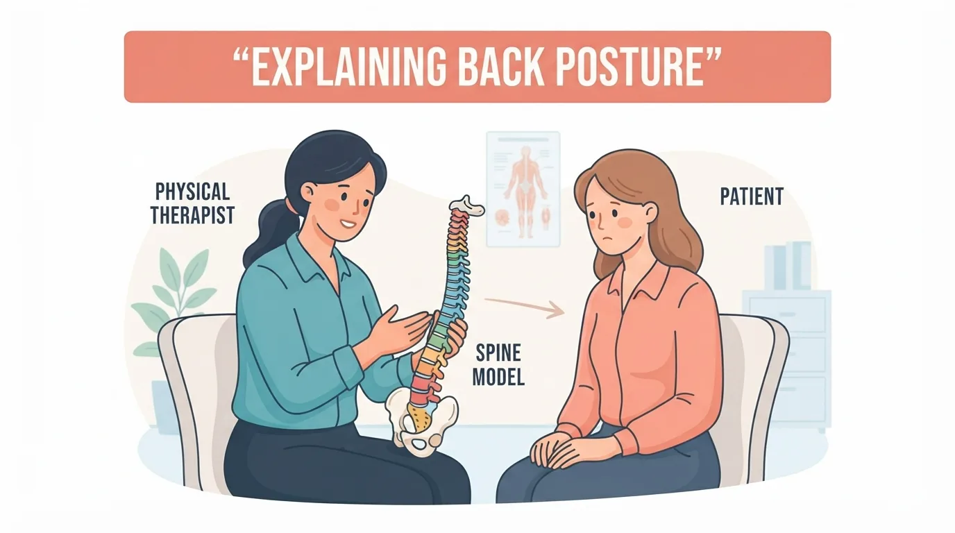 Physical therapist na nagpapaliwanag ng postura sa pasyente