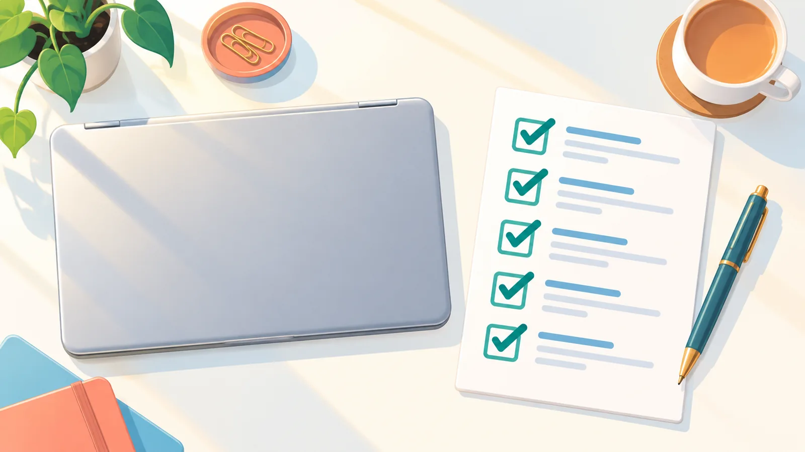 Checklist ng privacy sa tabi ng saradong laptop