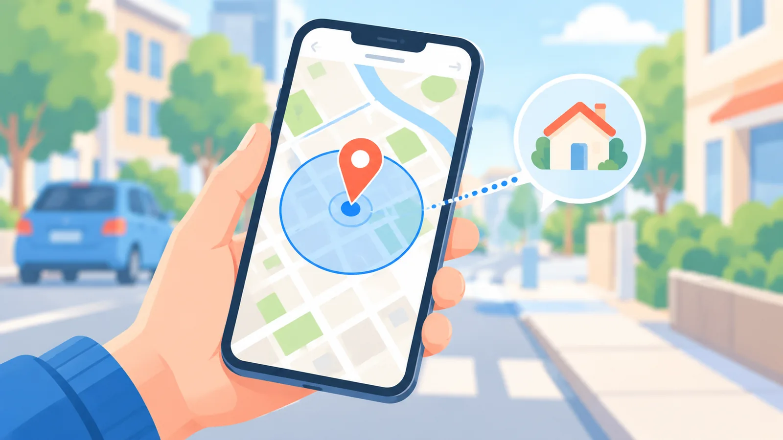 Telepono na may mapa at bilog na saklaw na 8 kilometro