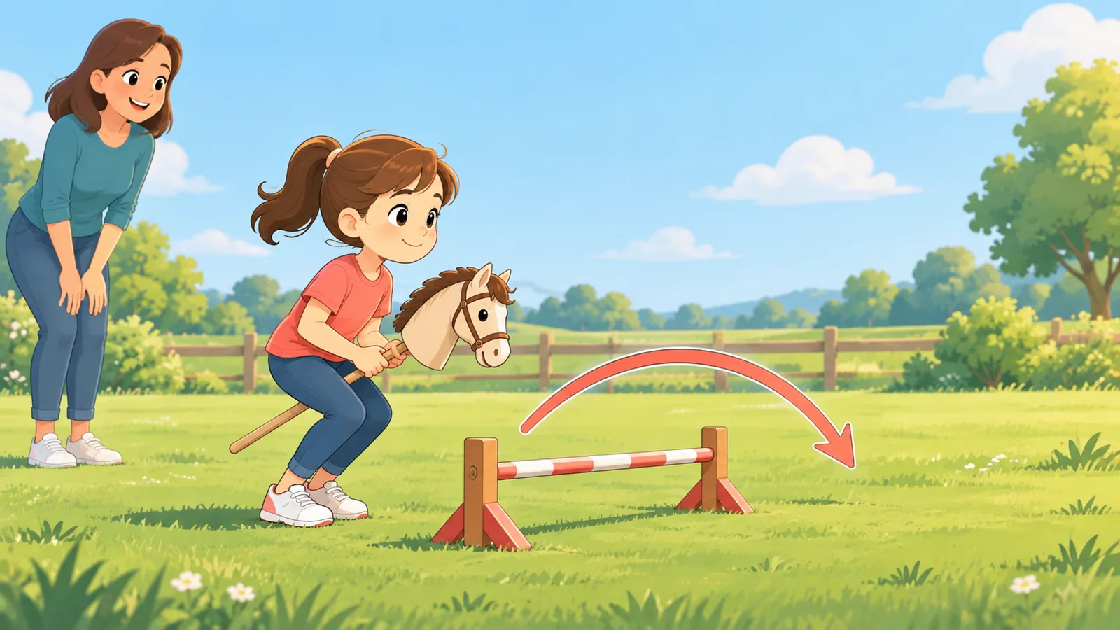Magulang na nagbabantay habang nagsasanay ang batang may hobby horse