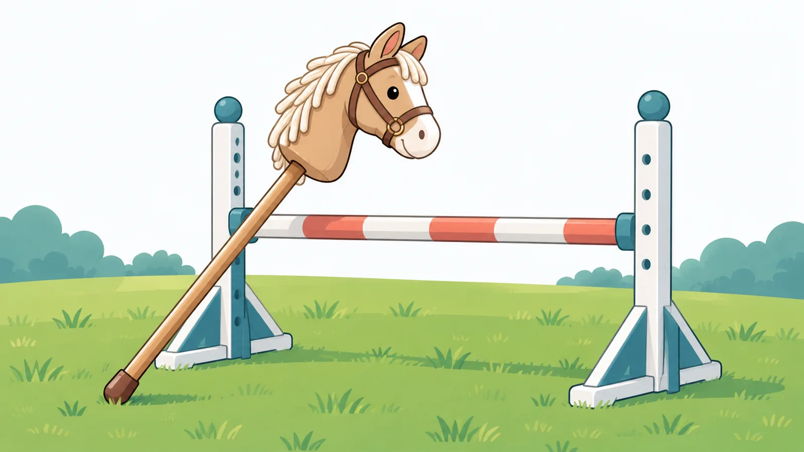 Hobby horse na nakasandal sa mababang harang sa damuhan