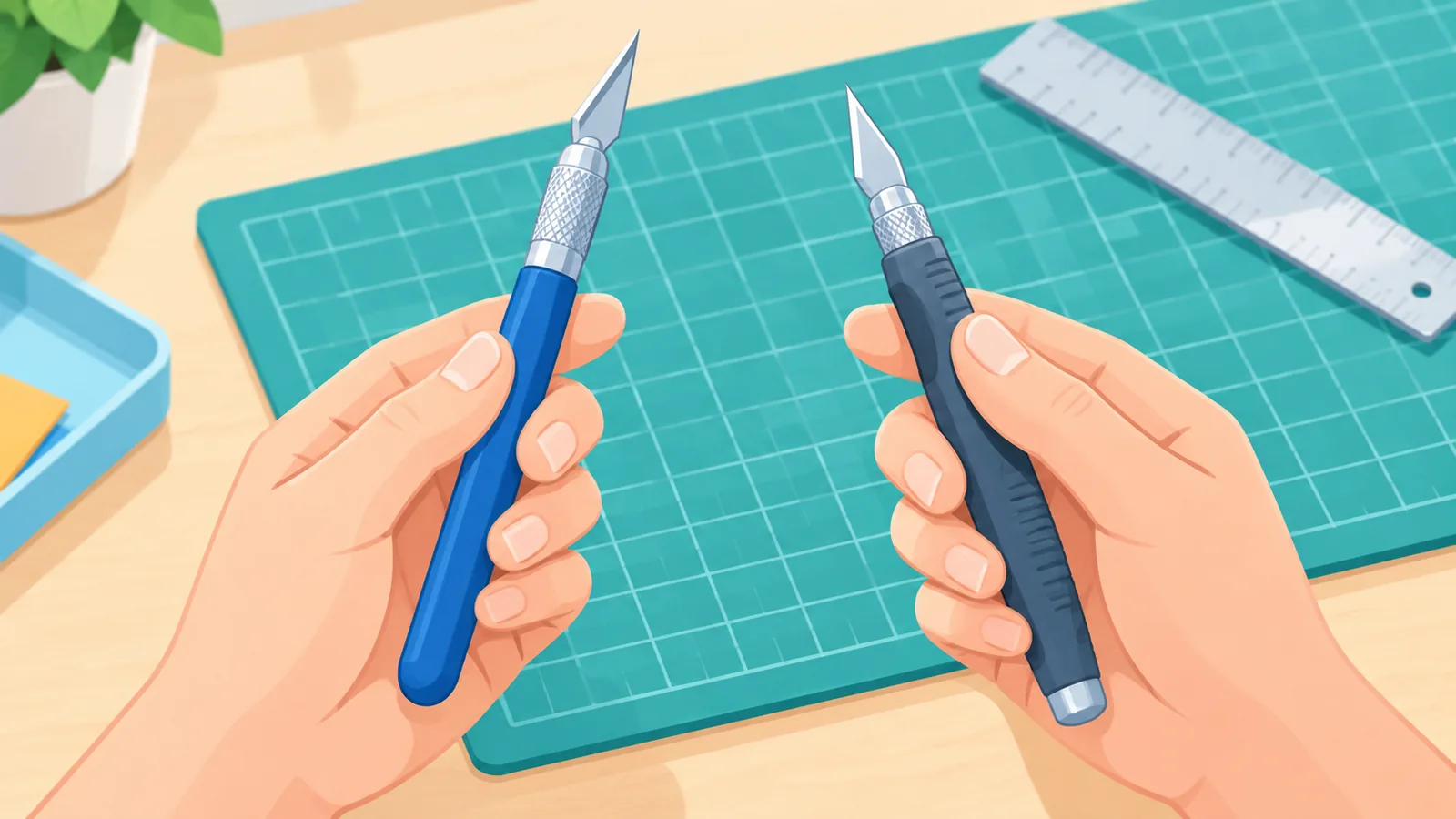 Paghahambing ng hawakan ng dalawang hobby knife