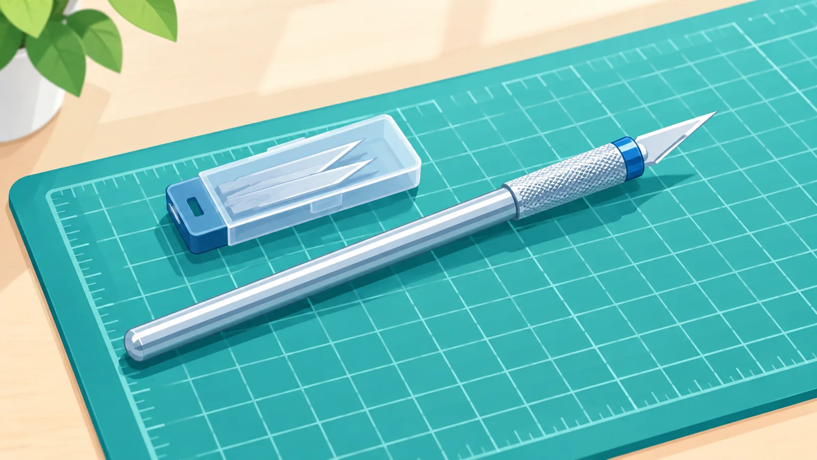 Pen-style na art knife sa cutting mat