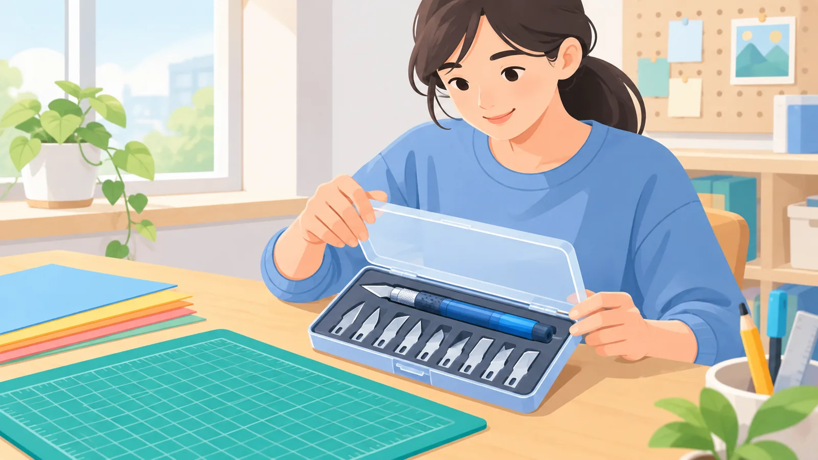 Baguhan na nagbubukas ng bagong set ng hobby knife