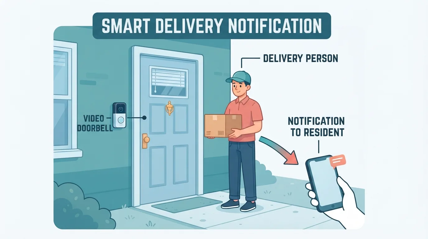 Doorbell camera sa tabi ng pintuan ng apartment