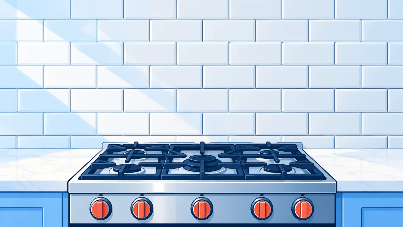 Tapos nang tile backsplash sa likod ng lutuan sa kusina