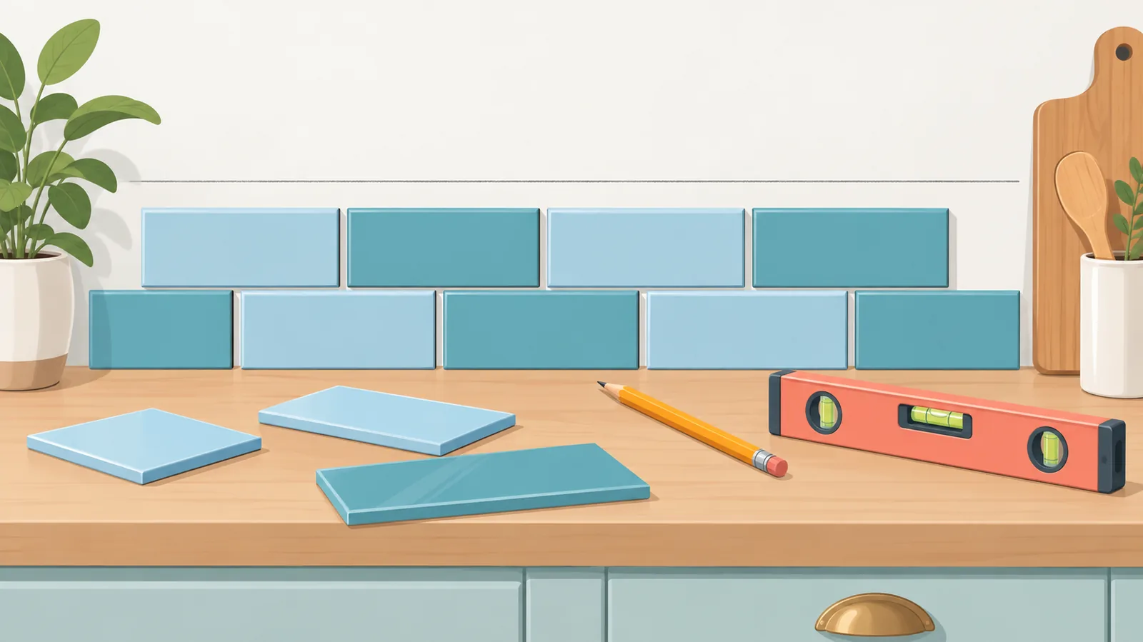 Tile na nakahanay sa counter bilang test layout