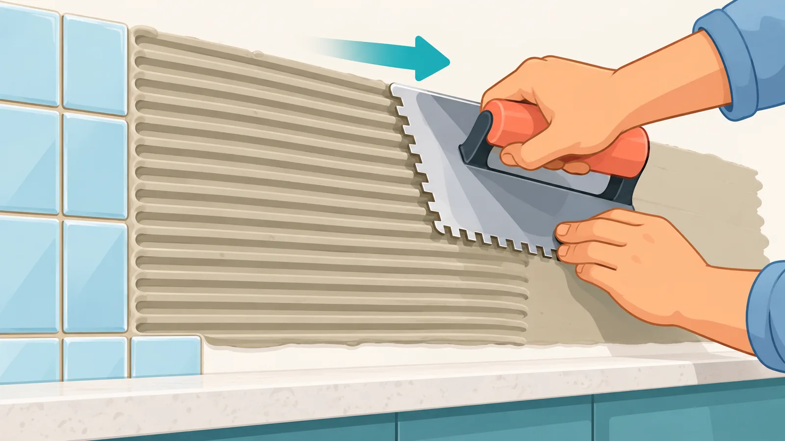 Pagkakalat ng adhesive gamit ang notched trowel