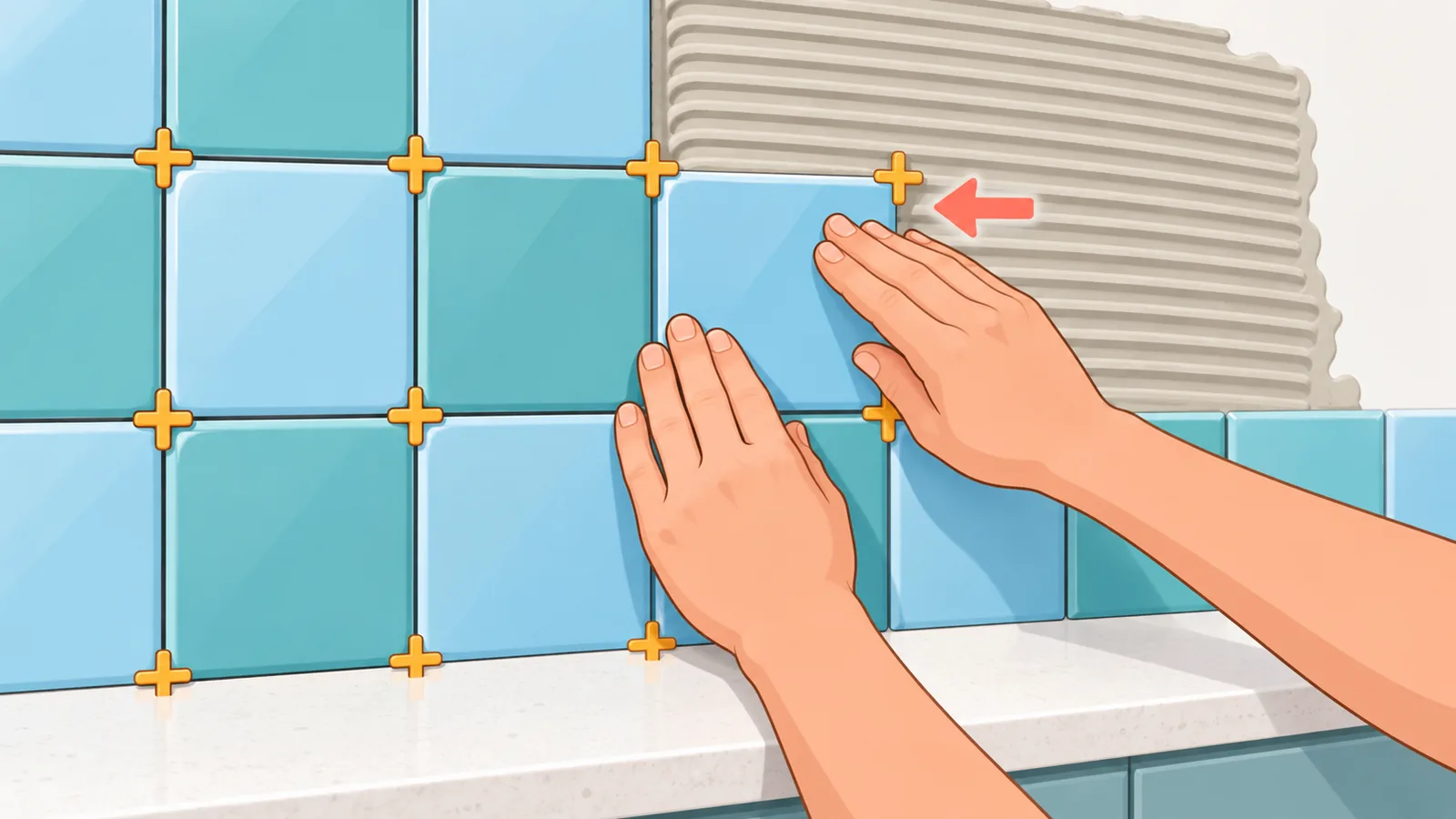 Pagdidikit ng tile na may spacer sa pagitan
