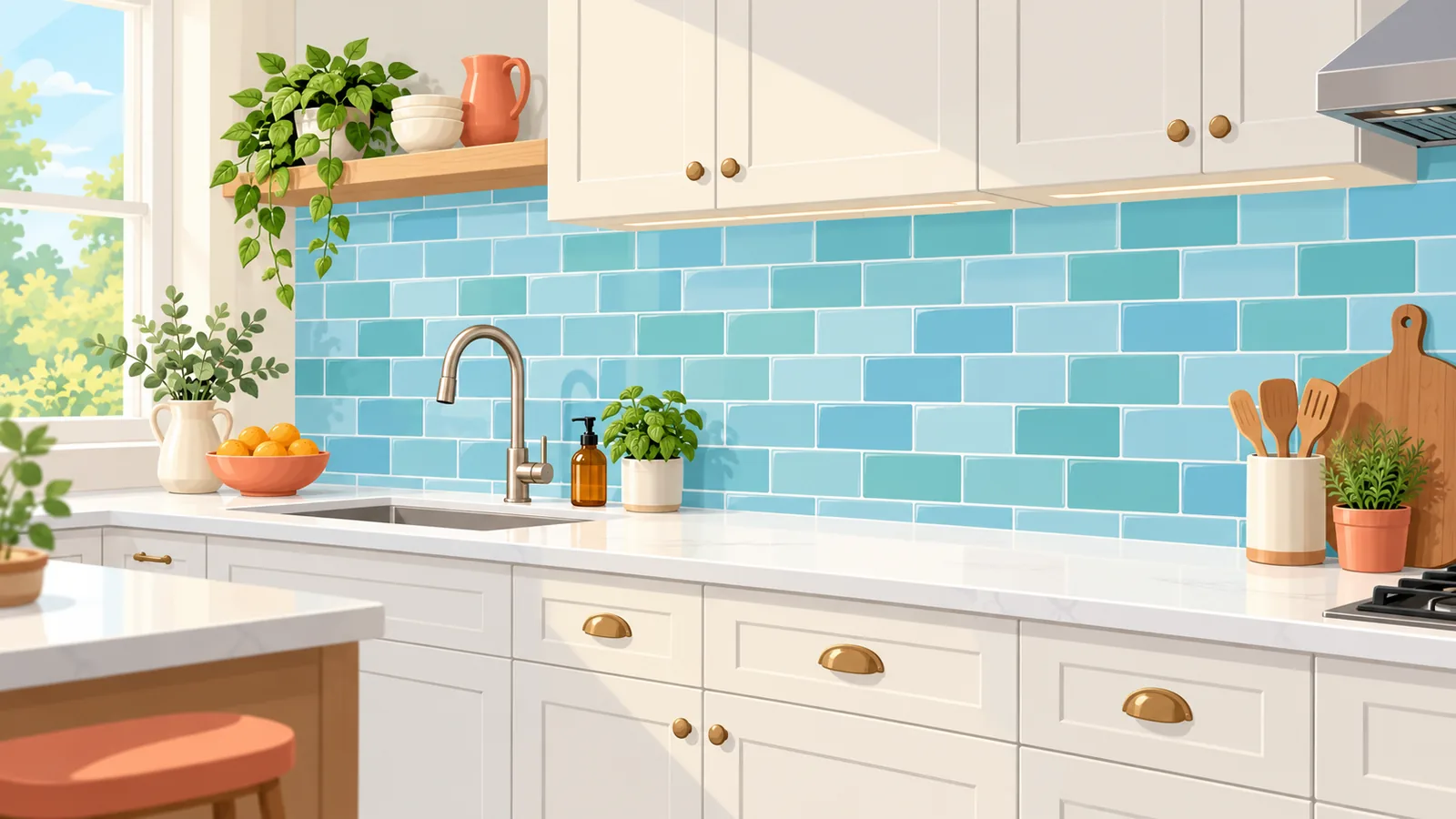 Kusinang may bagong tile backsplash