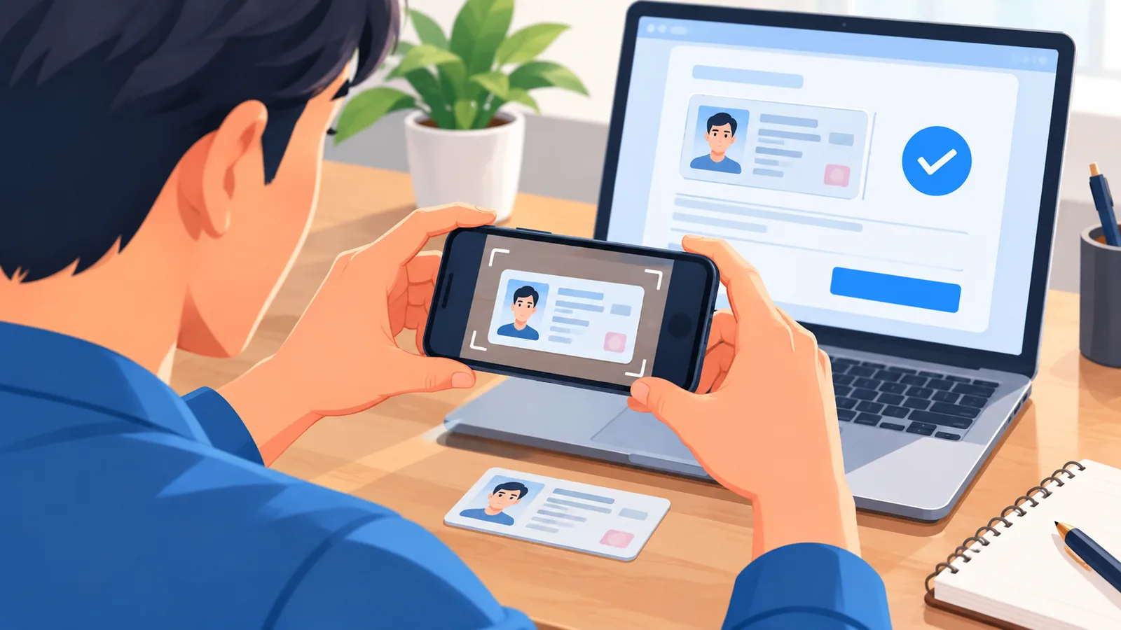 Taong nagpapasa ng larawan ng ID para sa pag-verify ng account