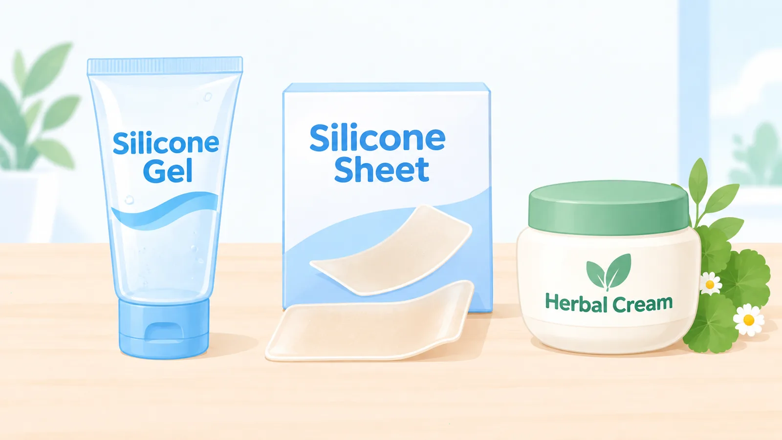 Paghahambing ng silicone gel, silicone sheet, at cream na may halamang katas