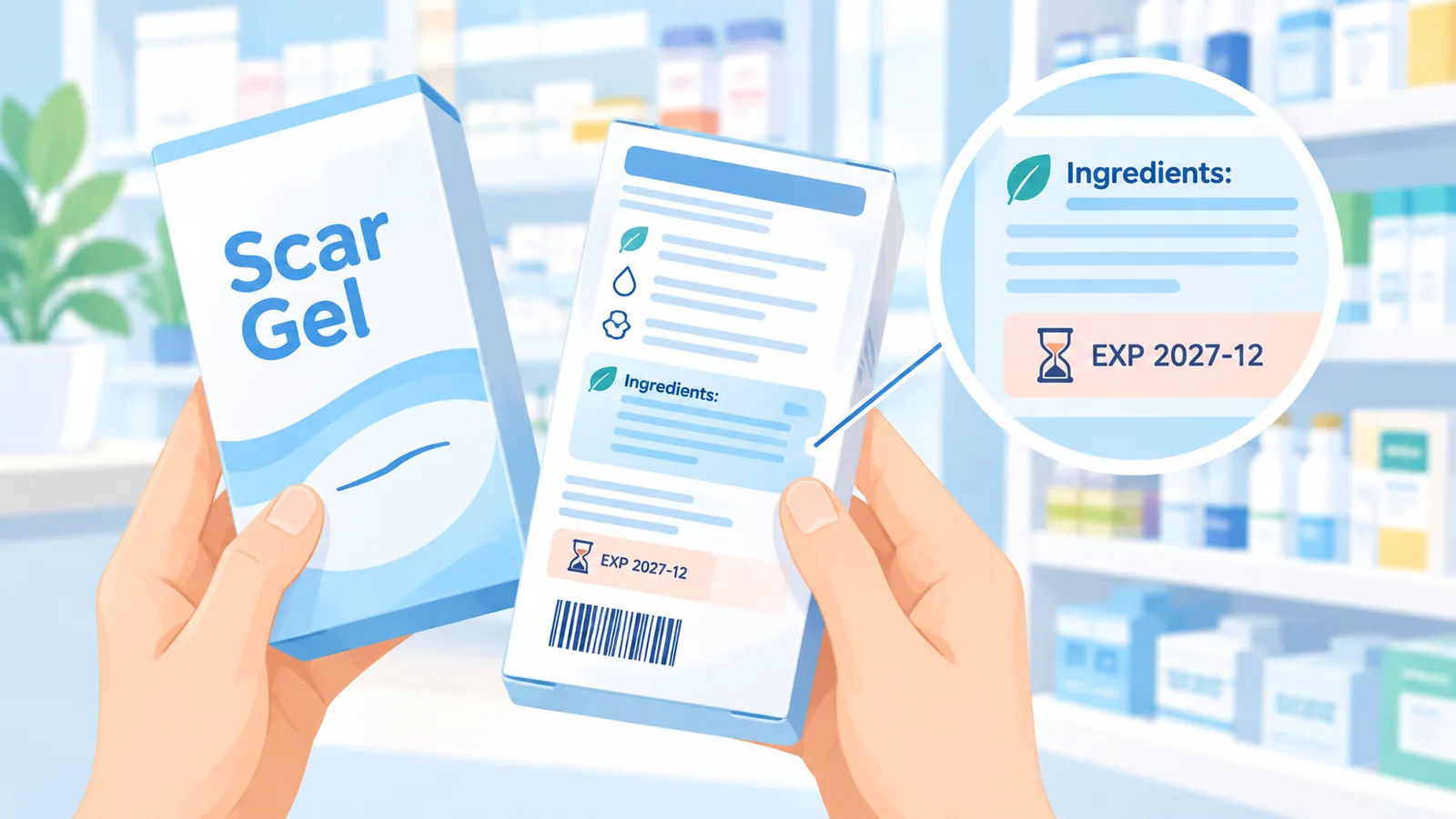 Kamay na binabasa ang listahan ng sangkap at petsa ng pag-expire sa label