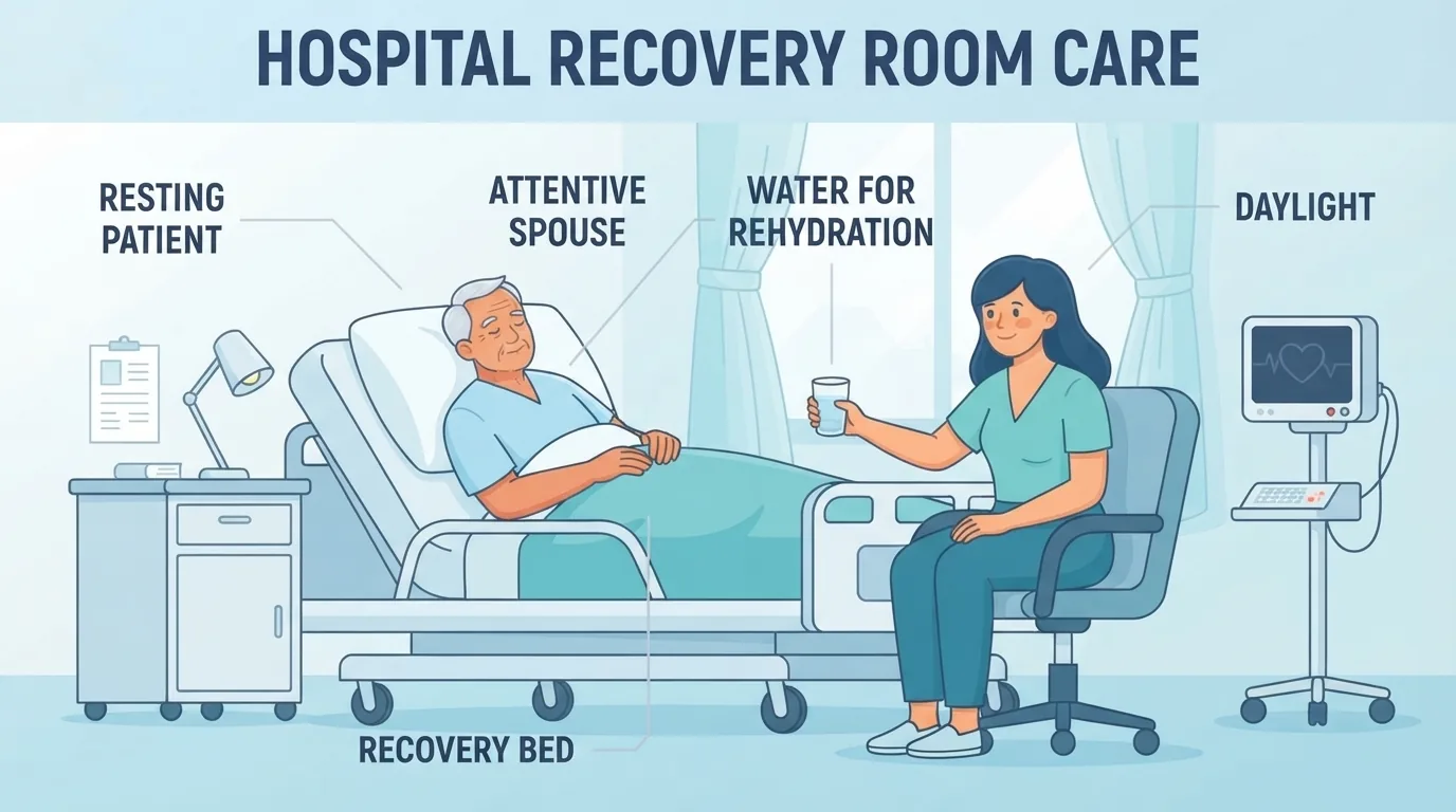 Pasyenteng nagpapahinga sa recovery room kasama ang asawa