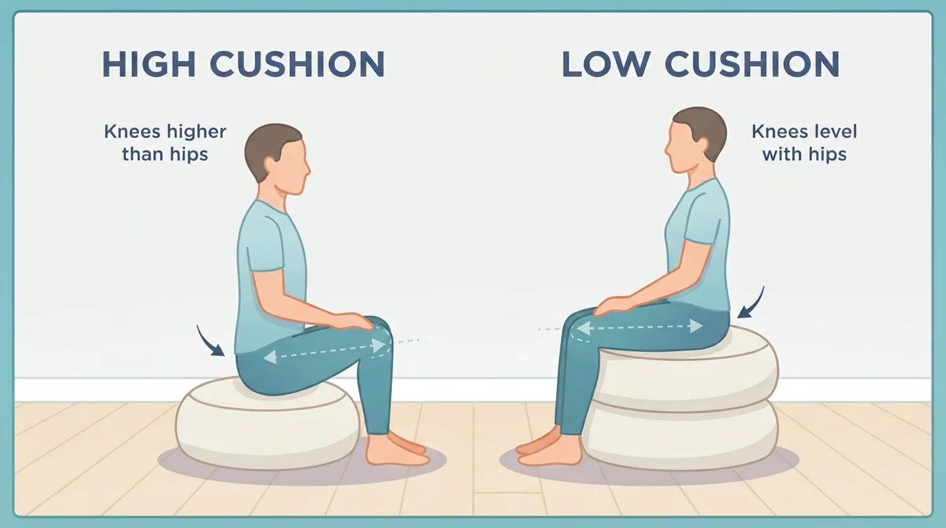 Paghahambing ng posisyon ng tuhod sa dalawang magkaibang taas ng cushion