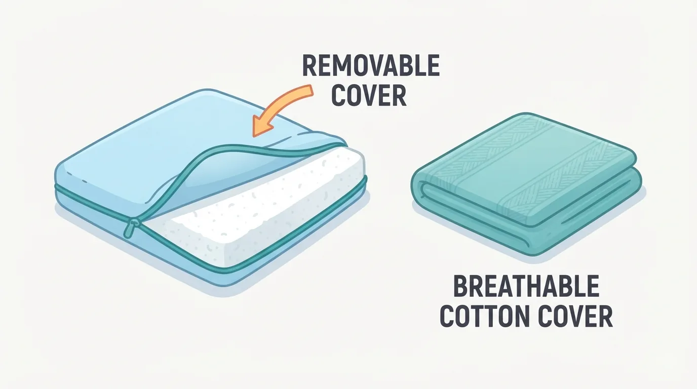 Cushion na may natatanggal na takip na may zipper sa tabi ng nakatuping telang cotton