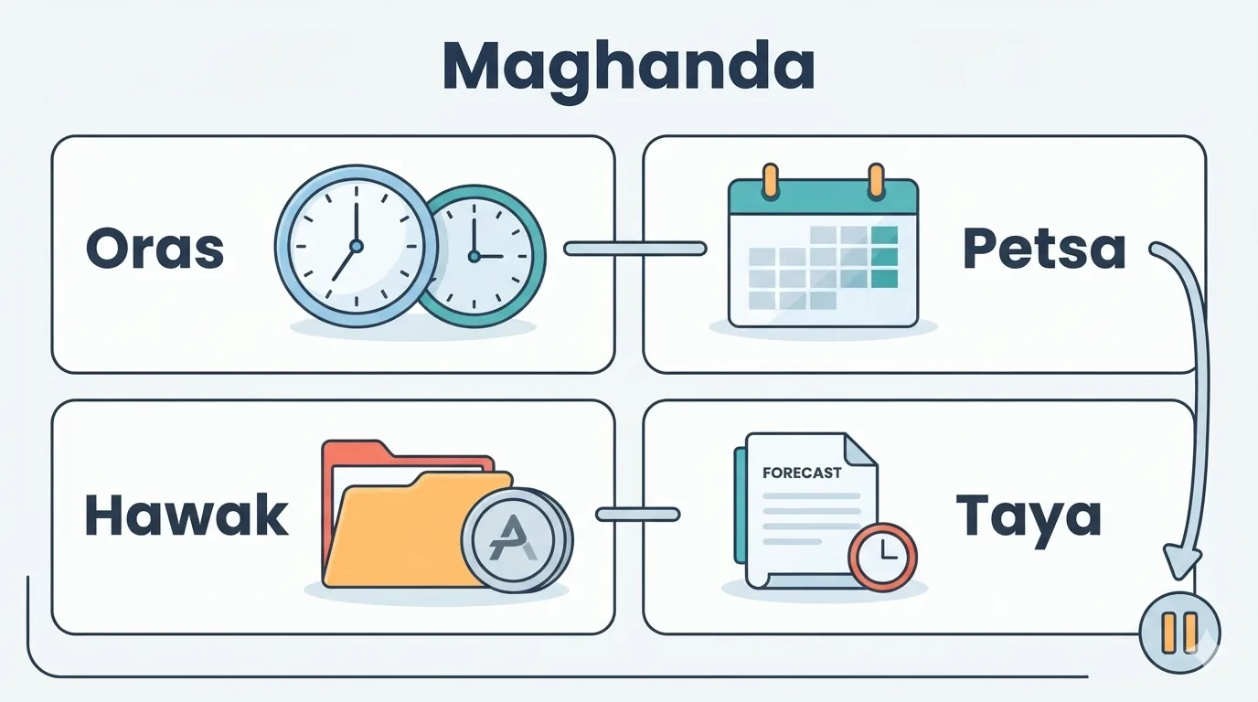 Apat na bahagi ng paghahanda: oras ng anunsiyo, panahong saklaw, pagtataya at pinagmulan nito, at mga hawak na