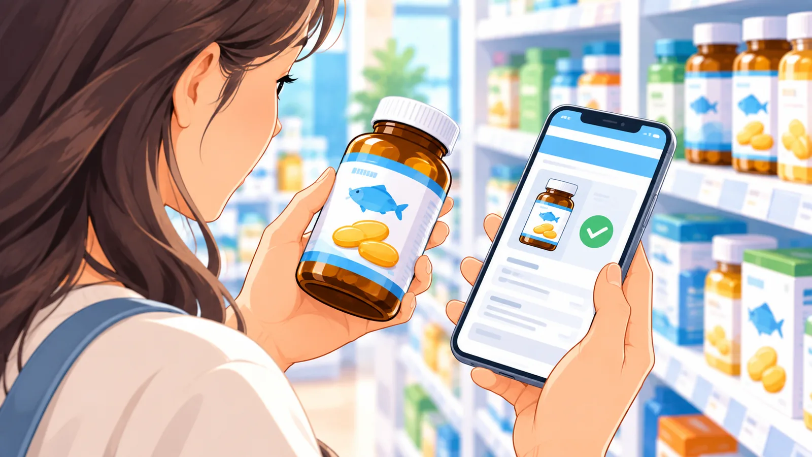 Taong nagche-check ng produkto sa smartphone bago bumili