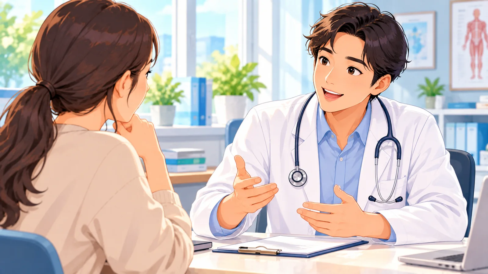 Doktor na sumasagot sa mga tanong ng pasyente