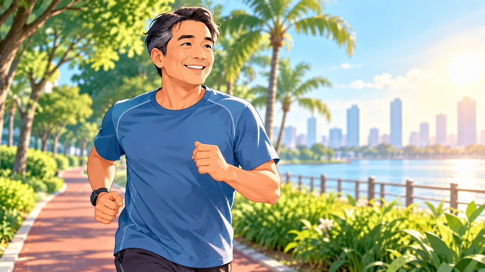 Taong nagja-jogging sa parke sa umaga