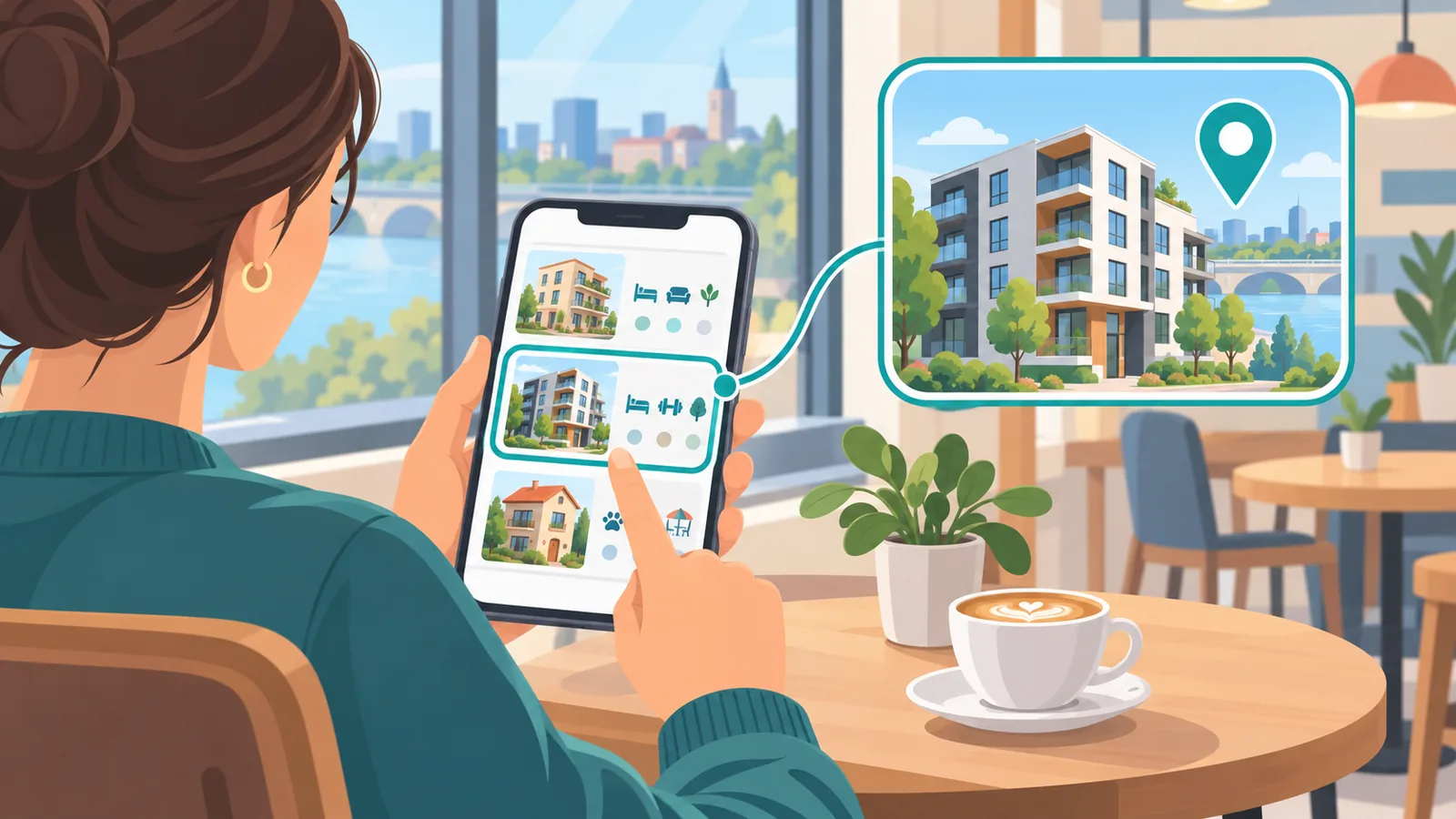 Taong naghahanap ng apartment sa listing gamit ang smartphone