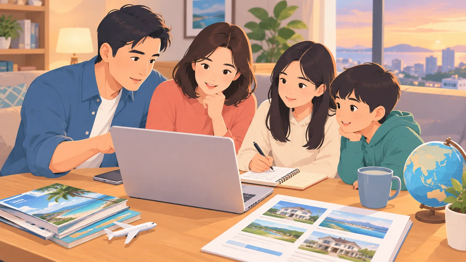 Pamilyang Pilipino na nag-uusap tungkol sa pagbili ng bahay sa ibang bansa