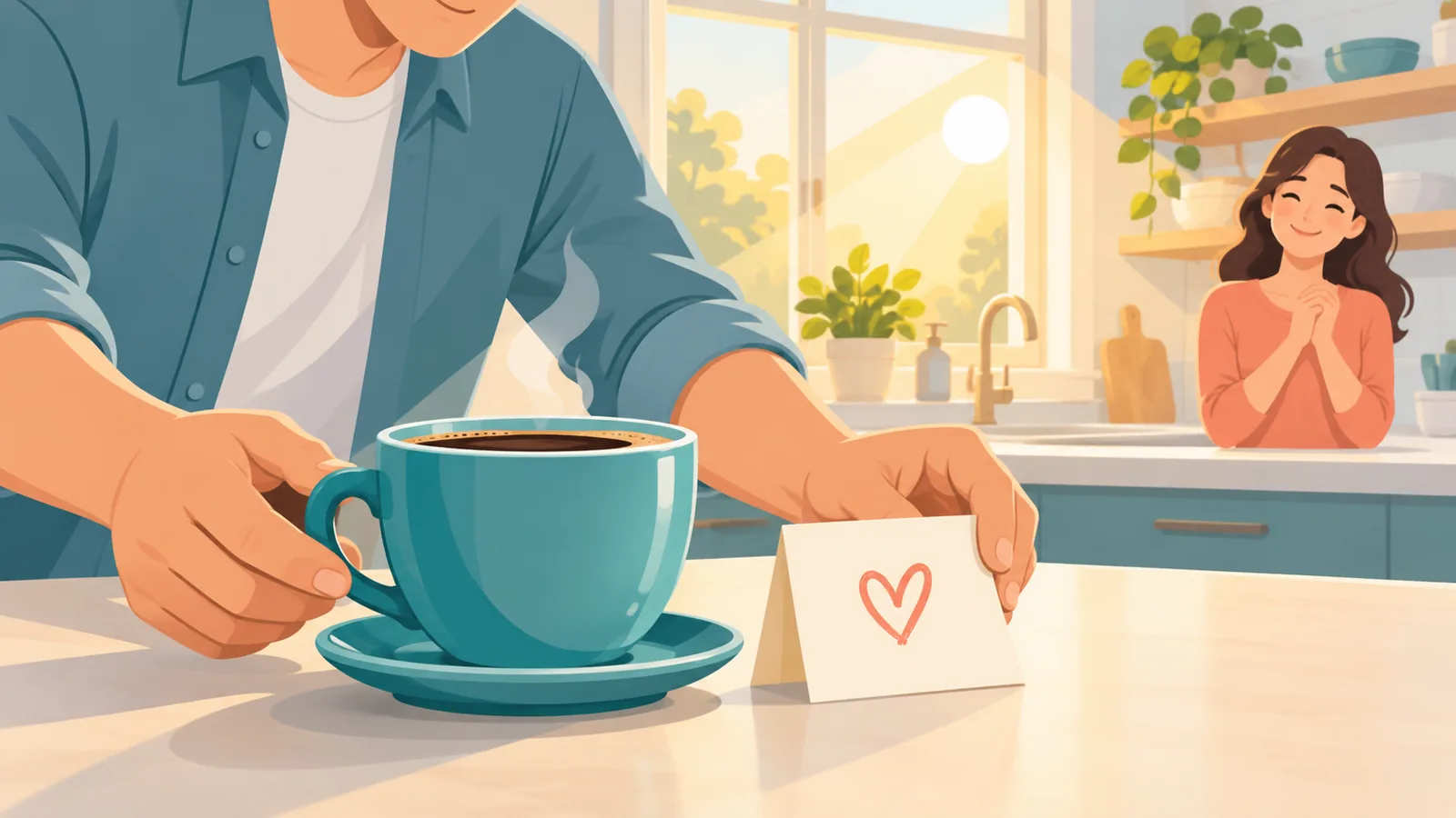 Tasa ng kape at maikling tala ng pasasalamat para sa kapareha