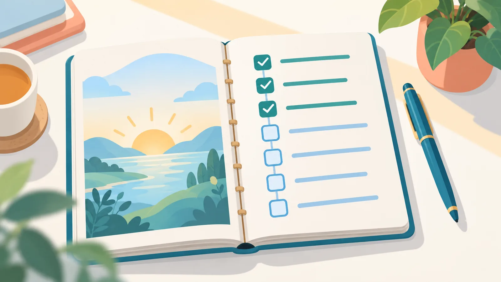 Kuwaderno na may lingguhang checklist para sa magkapareha