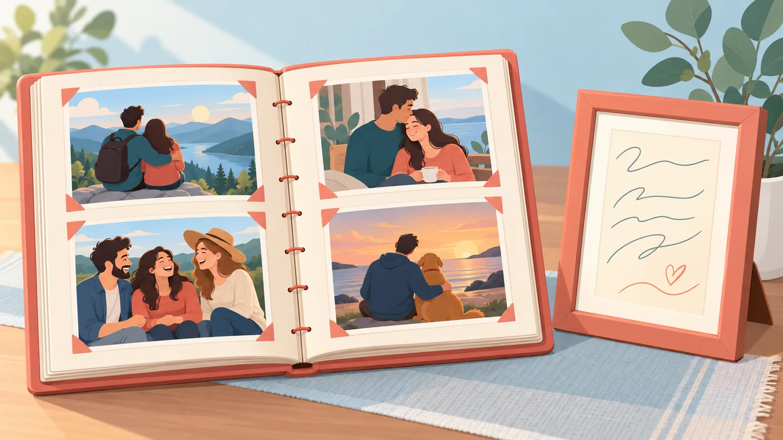 Photo album at framed na mensahe bilang sentimental na regalo