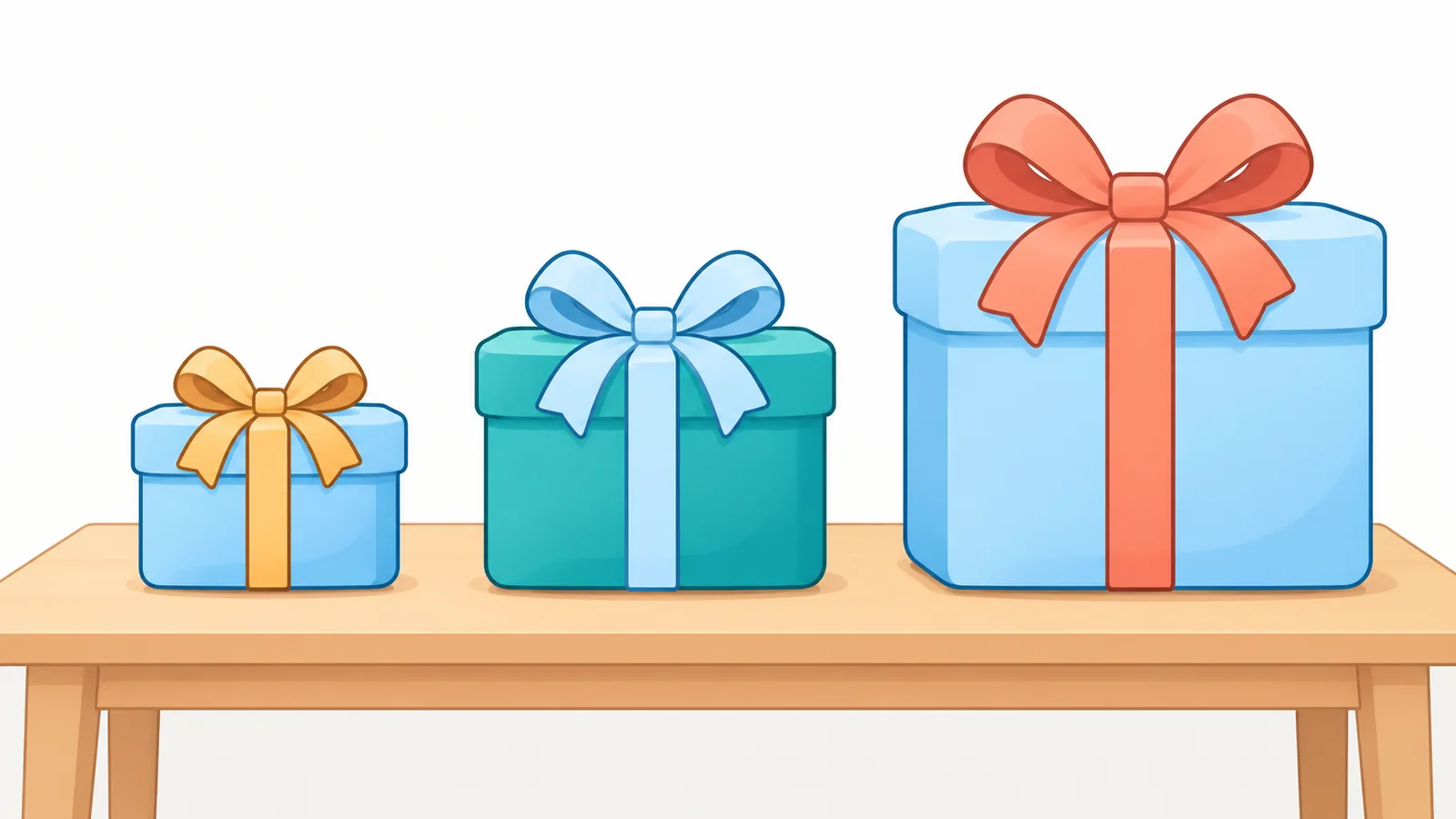 Tatlong kahon ng regalo na sumasagisag sa tatlong antas ng badyet