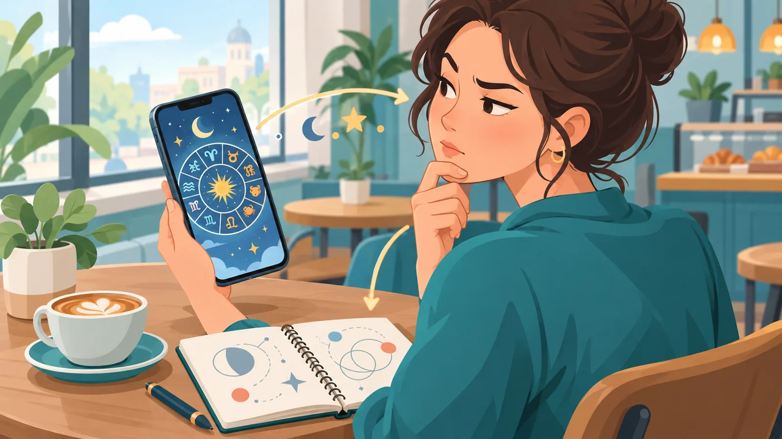 Taong may pag-aalinlangang nagbabasa ng horoscope sa telepono