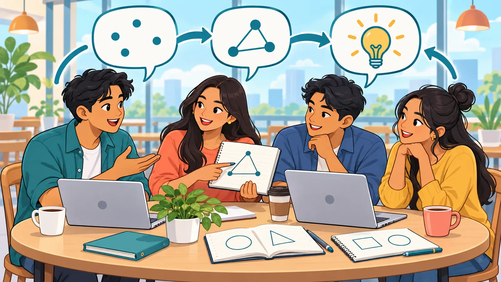 Grupo ng kabataang nag-uusap tungkol sa mga tanong sa side hustle