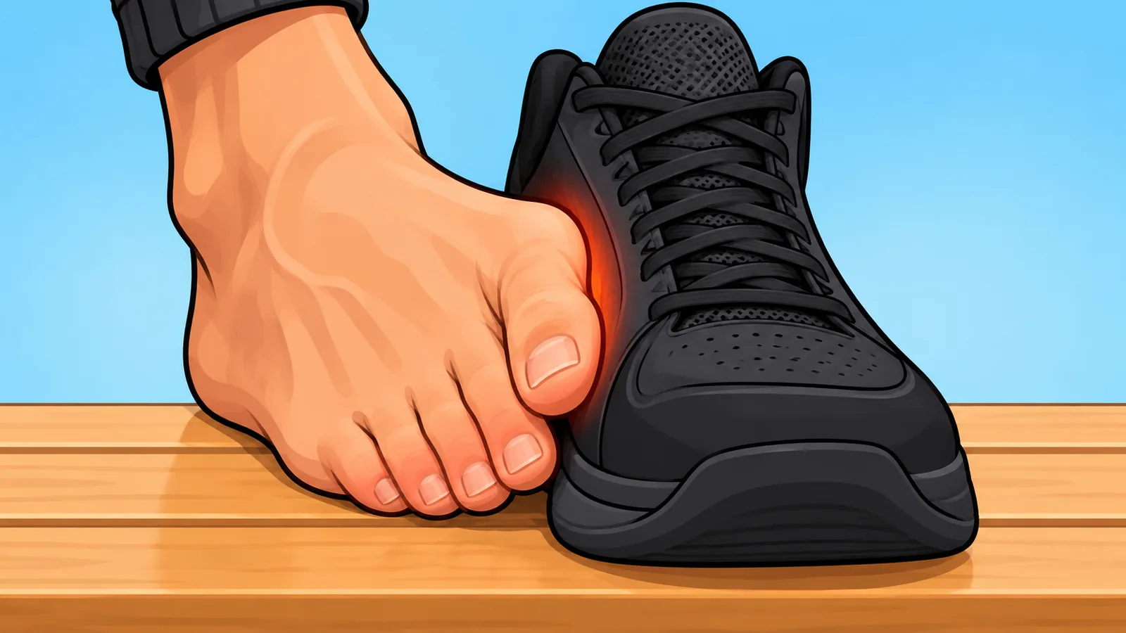 Malapad na paa na pinipiga ng masikip na basketball shoes