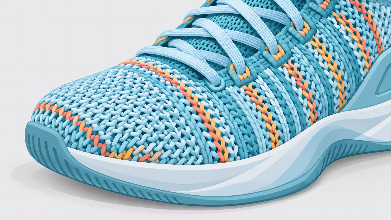 Malapitang tanaw sa toe box at upper ng basketball shoes