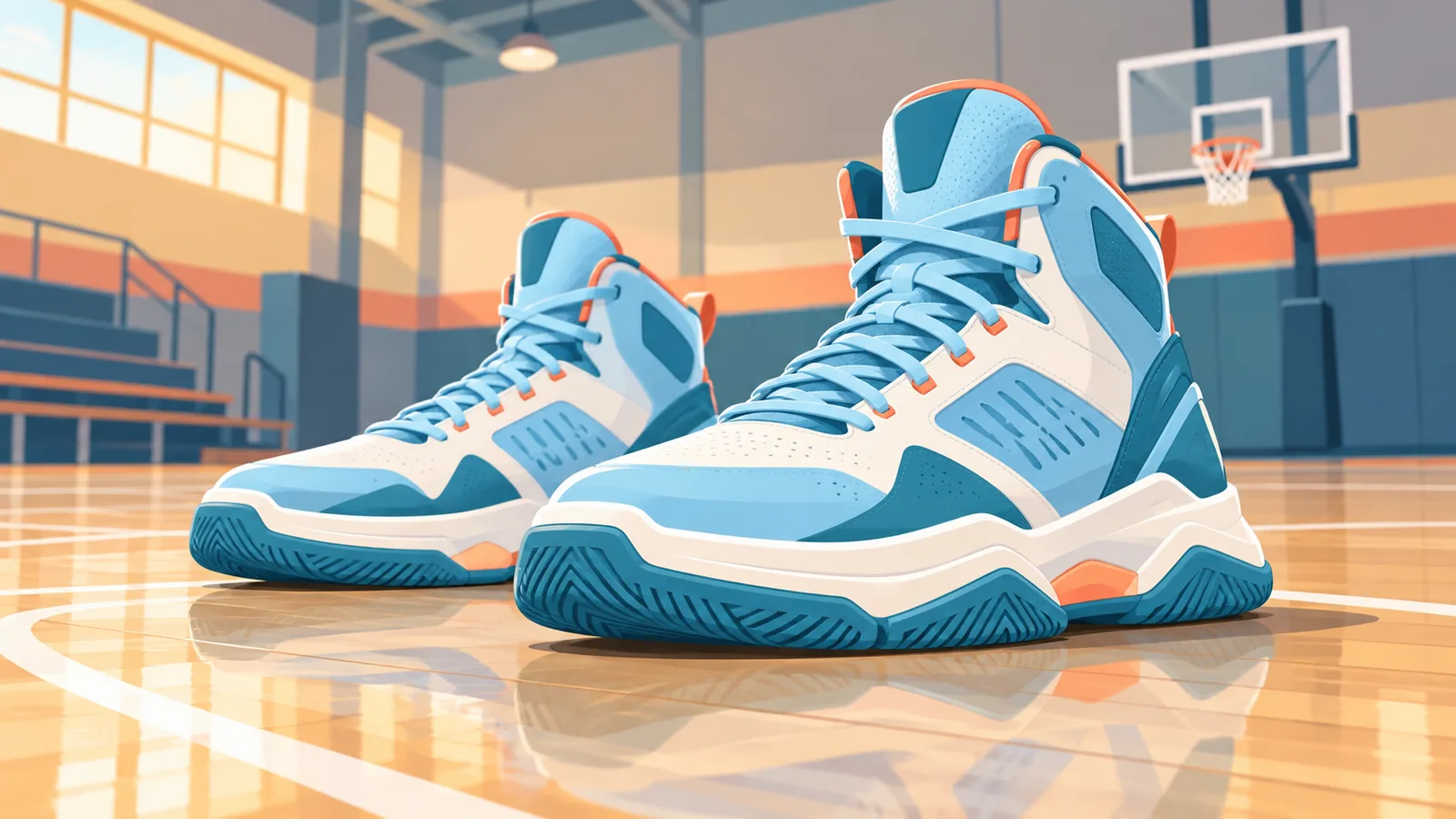 Basketball shoes na may malapad na base sa ibabaw ng court