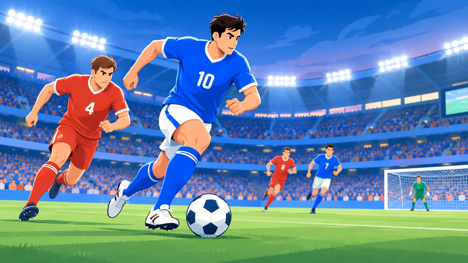 Istadyum na may laro ng soccer league sa gabi