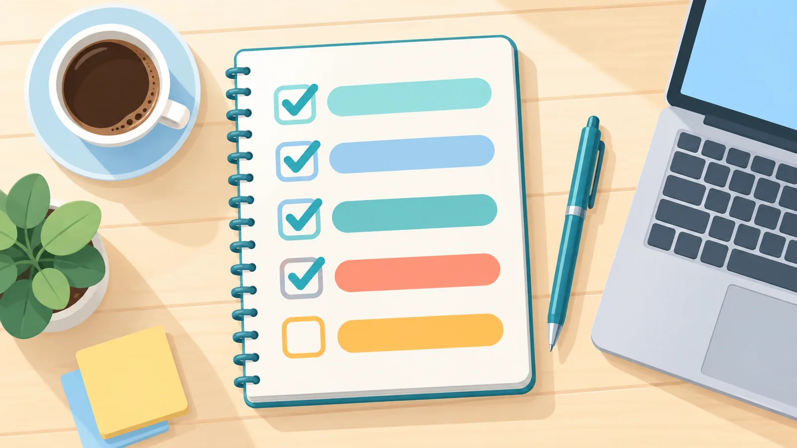 Checklist ng kahandaan sa notebook na may mga tsek