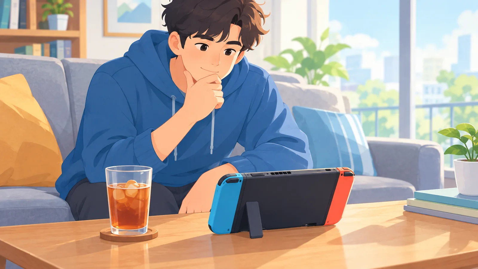 Manlalarong nag-iisip habang nakatingin sa screen ng game console