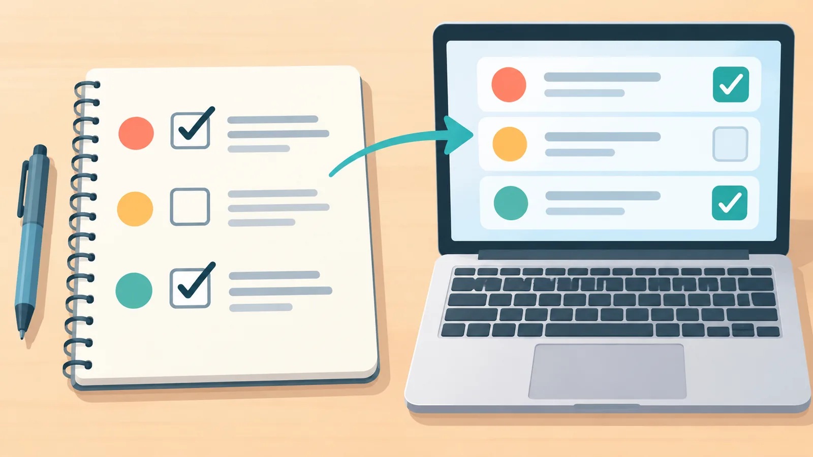 Checklist at laptop para sa pagpili ng cloud storage