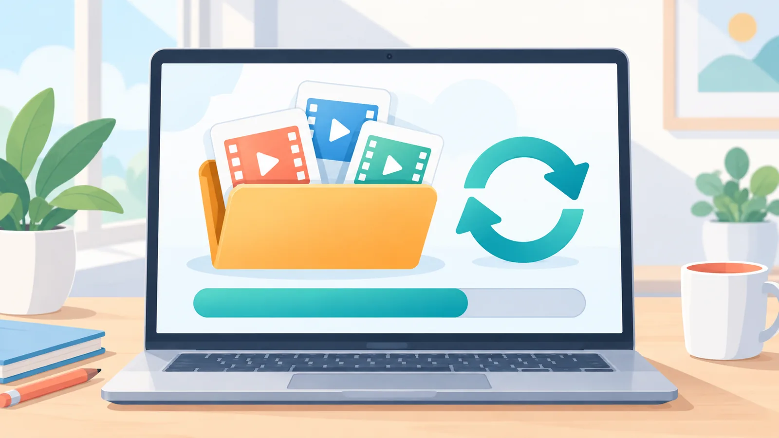 Windows laptop na nagsi-sync ng folder ng video